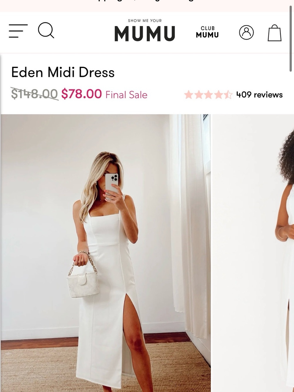 Show Me Your Mumu White Square-Neck Midi Dress with Thigh Slit